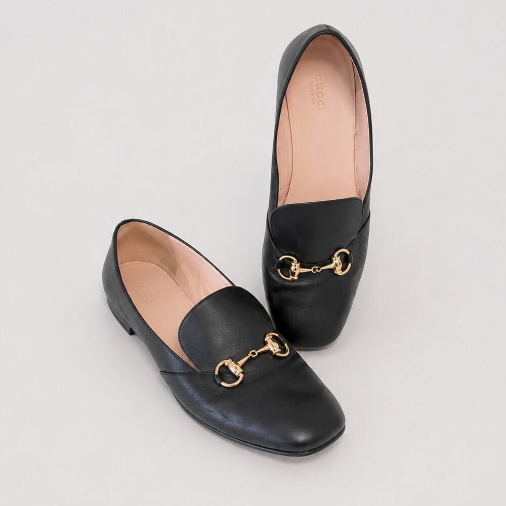 Gucci Horsebit Loafers Womens EU 40/US 10 Black Leather Slip On Flat Logo